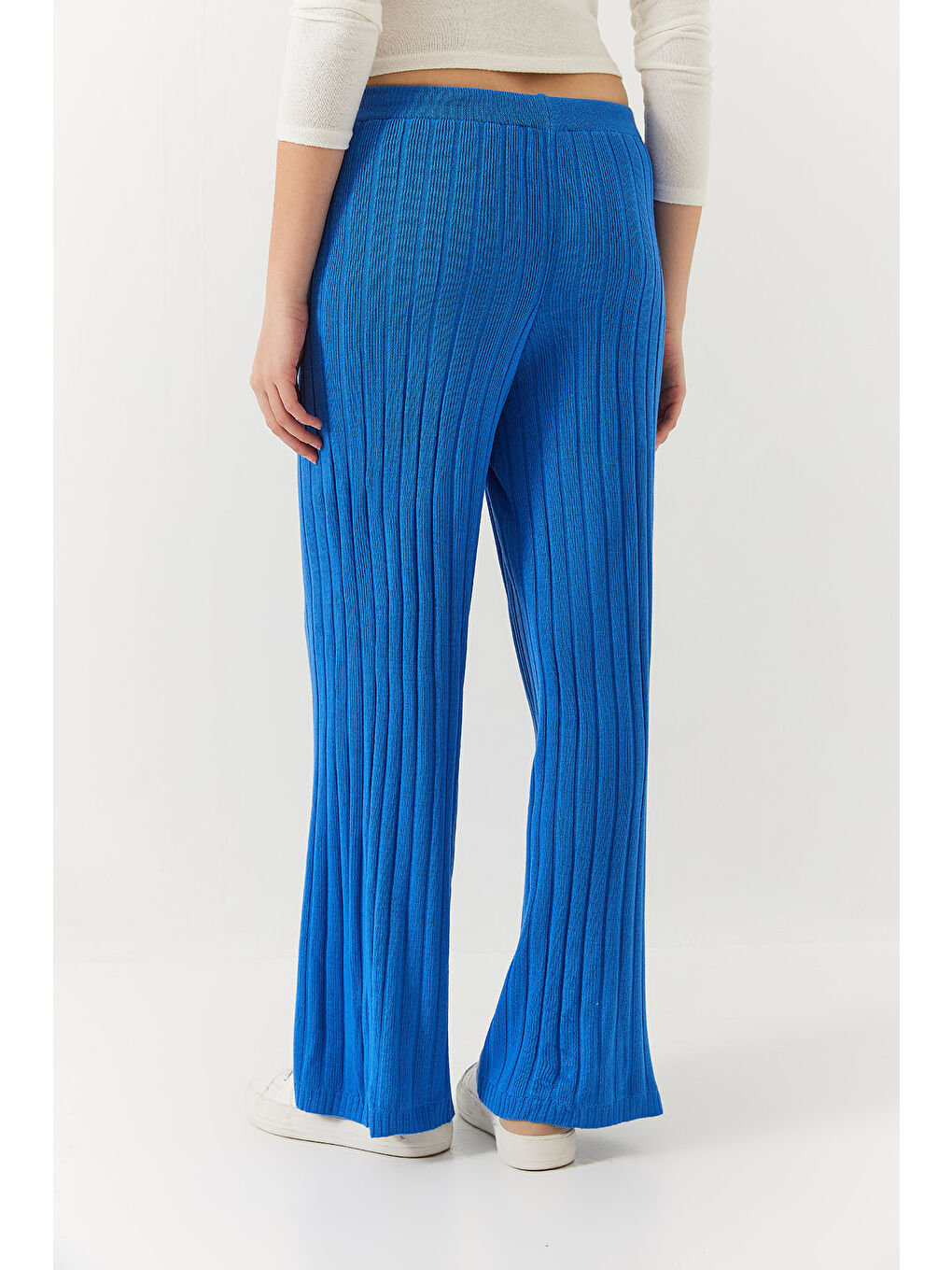 Mavi Kadın Beli Lastikli Fitilli Palazzo Pantolon-5