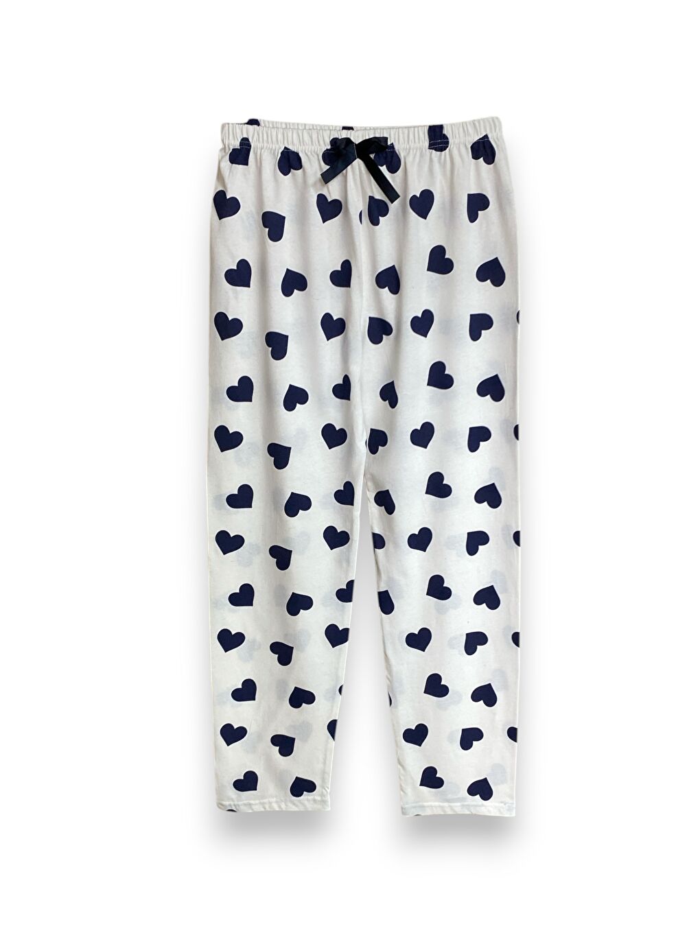 Ekru Kadın Kalpli Pamuklu Lastikli Rahat Pijama Altı