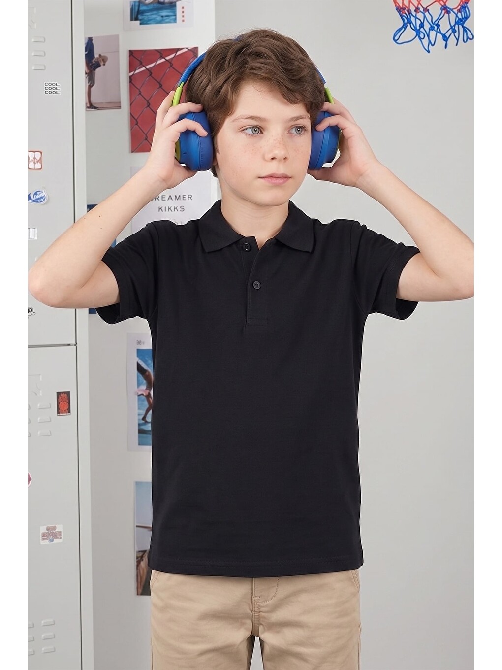 Siyah Basic Polo Yaka Unisex Çocuk Tişört