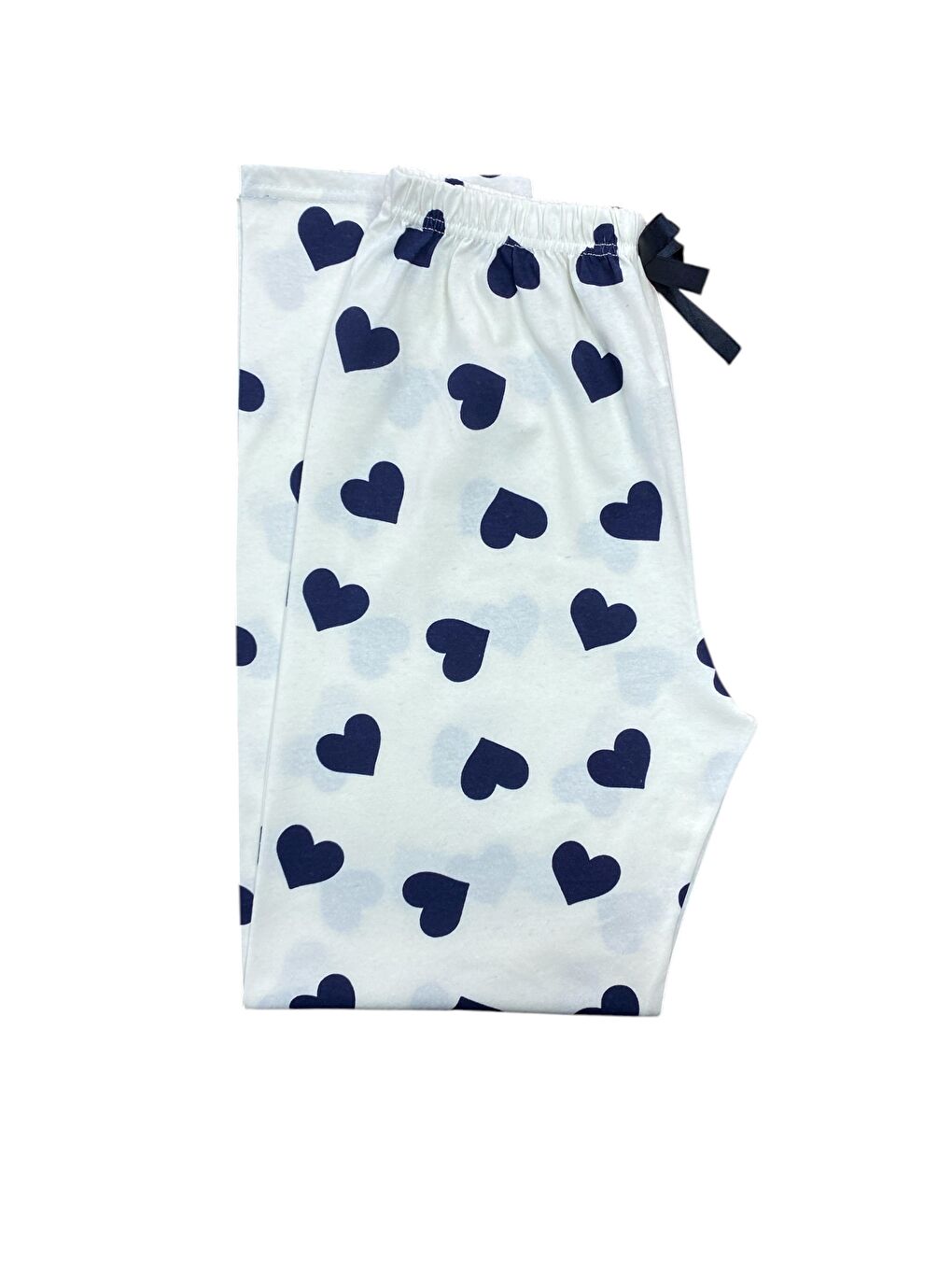 Ekru Kadın Kalpli Pamuklu Lastikli Rahat Pijama Altı-1