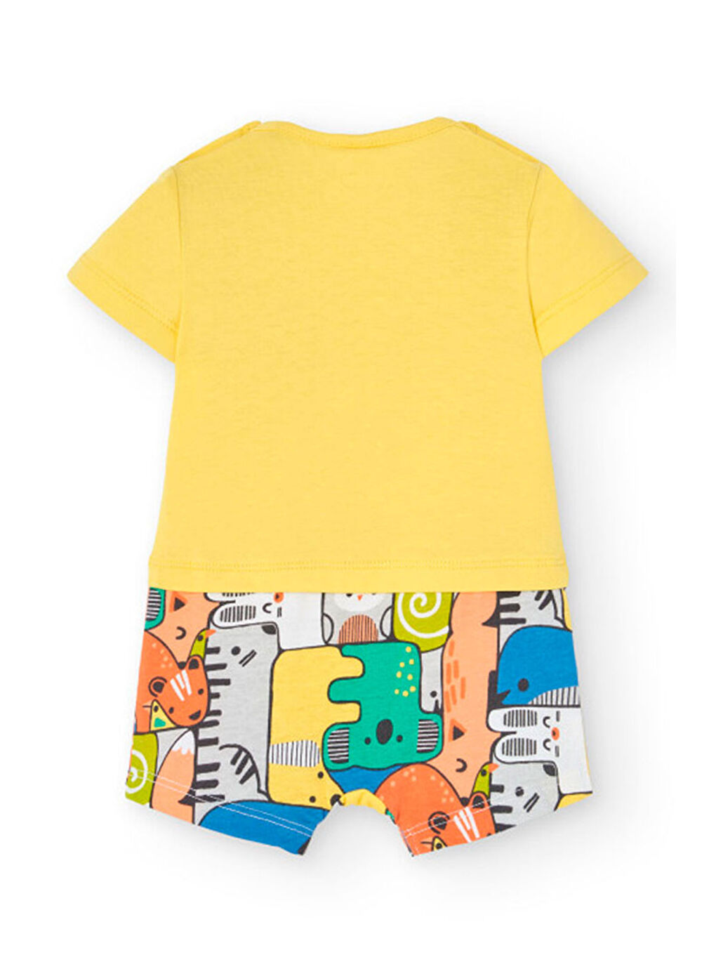 Karışık Hayvanlar Baskılı Erkek Bebek Kısa Tulum-1