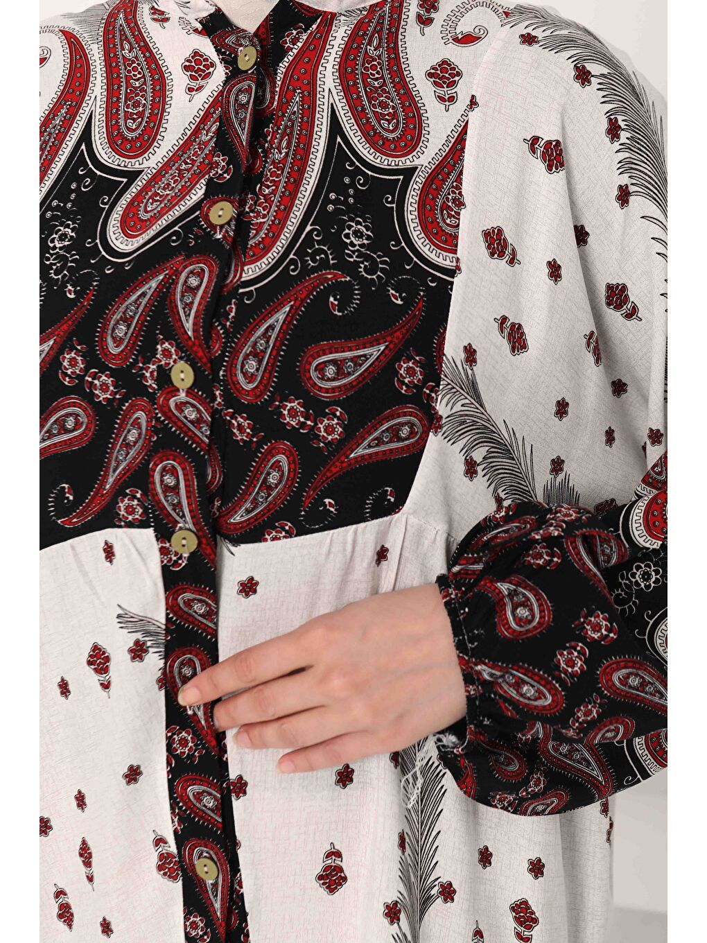 Kırmızı Desenli Düğmeli Elbise Kirmizi - 27040-6