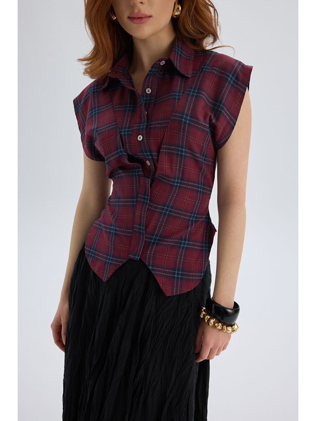 Frenzy Ekoseli Bordo Kısa Gömlek-6