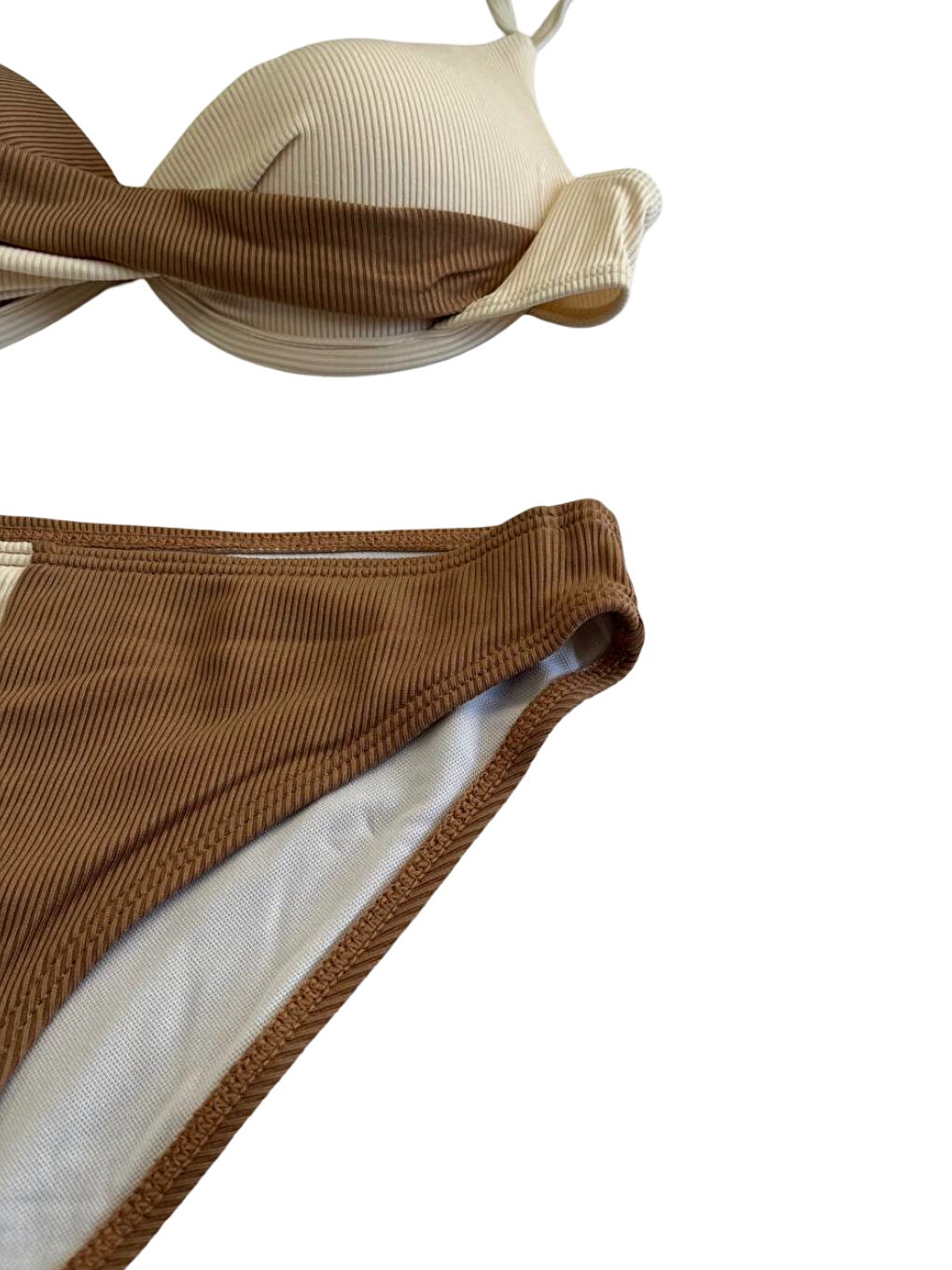 Kadın Kahverengi Krem Renk Bloklu Astarlı Bikini Takımı HZL25S-LC214-1