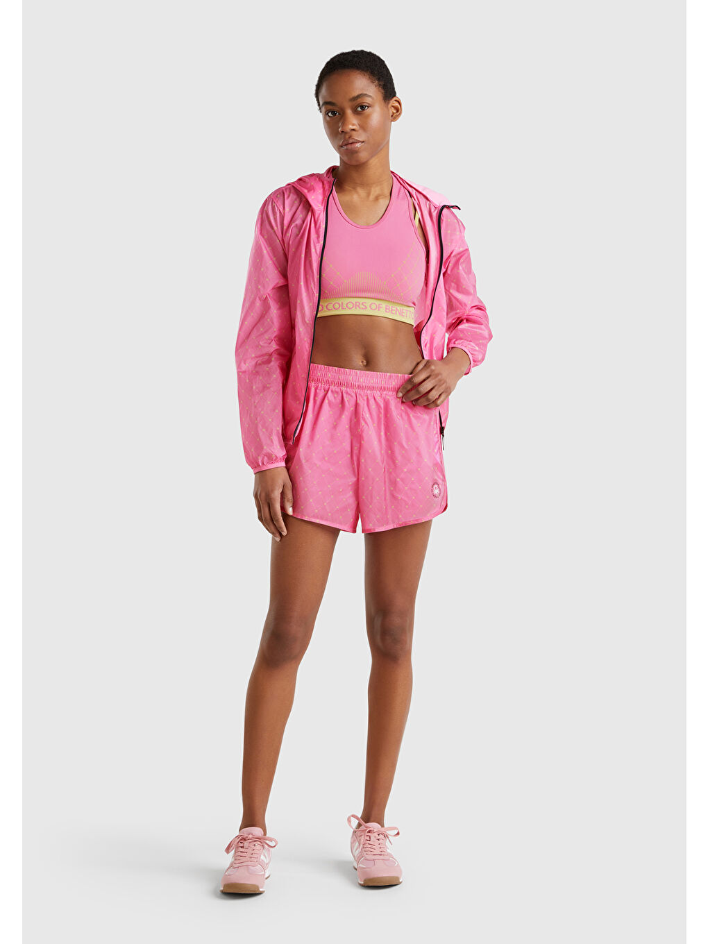 Kadın Pembe Desenli Beli Lastikli Wide Leg Şort-3