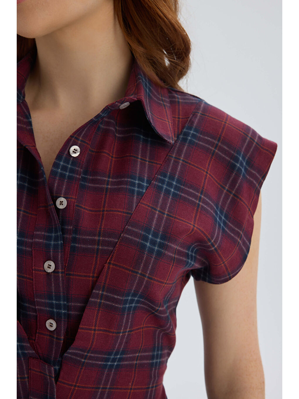 Frenzy Ekoseli Bordo Kısa Gömlek-7