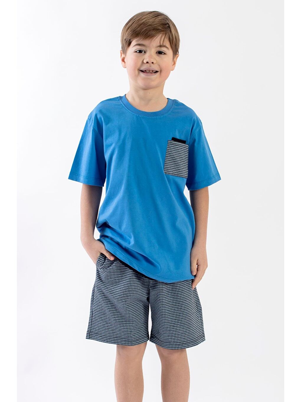 Mavi Bisiklet Yaka Erkek Çocuk Şortlu Takım