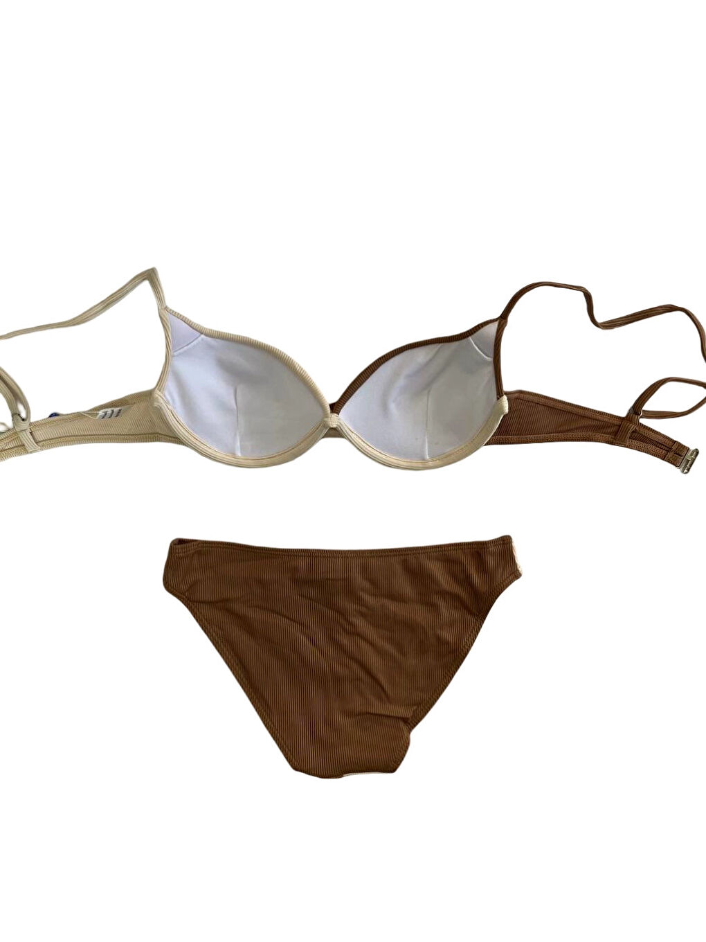 Kadın Kahverengi Krem Renk Bloklu Astarlı Bikini Takımı HZL25S-LC214-4