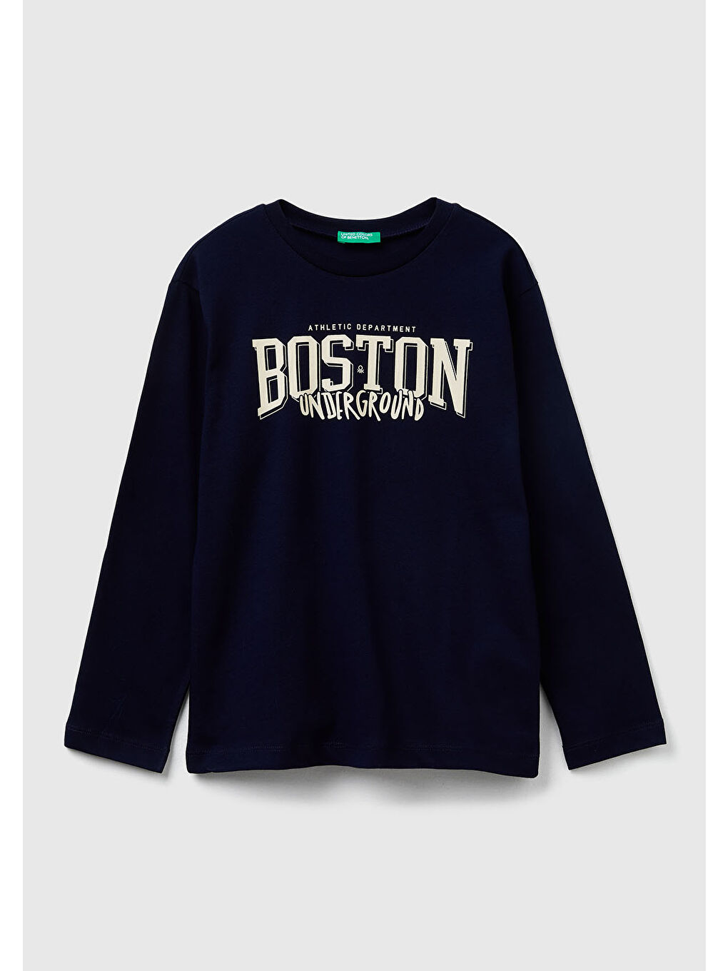 Erkek Çocuk Lacivert Önü Baskılı Bisiklet Yaka Uzun Kollu T-shirt