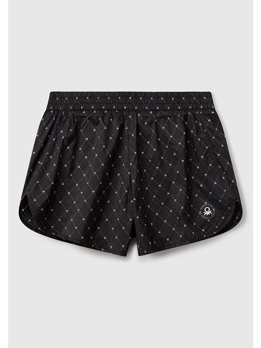 Kadın Siyah Desenli Beli Lastikli Wide Leg Şort