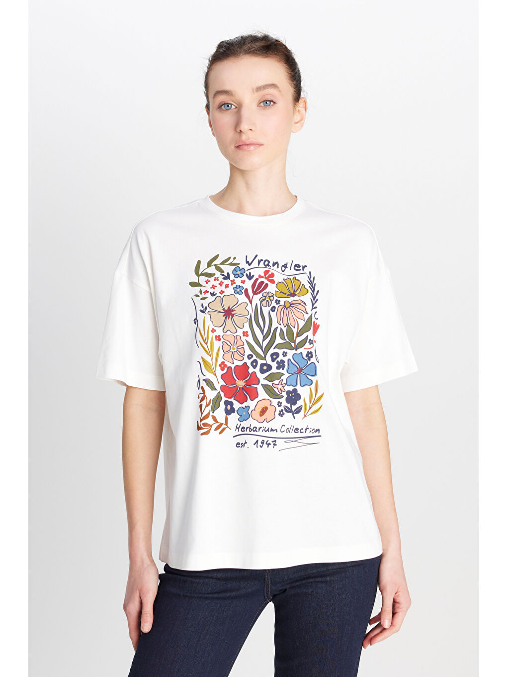 Loose Fit Rahat Kesim Bisiklet Yaka %100 Pamuk Kırık Beyaz Tişört