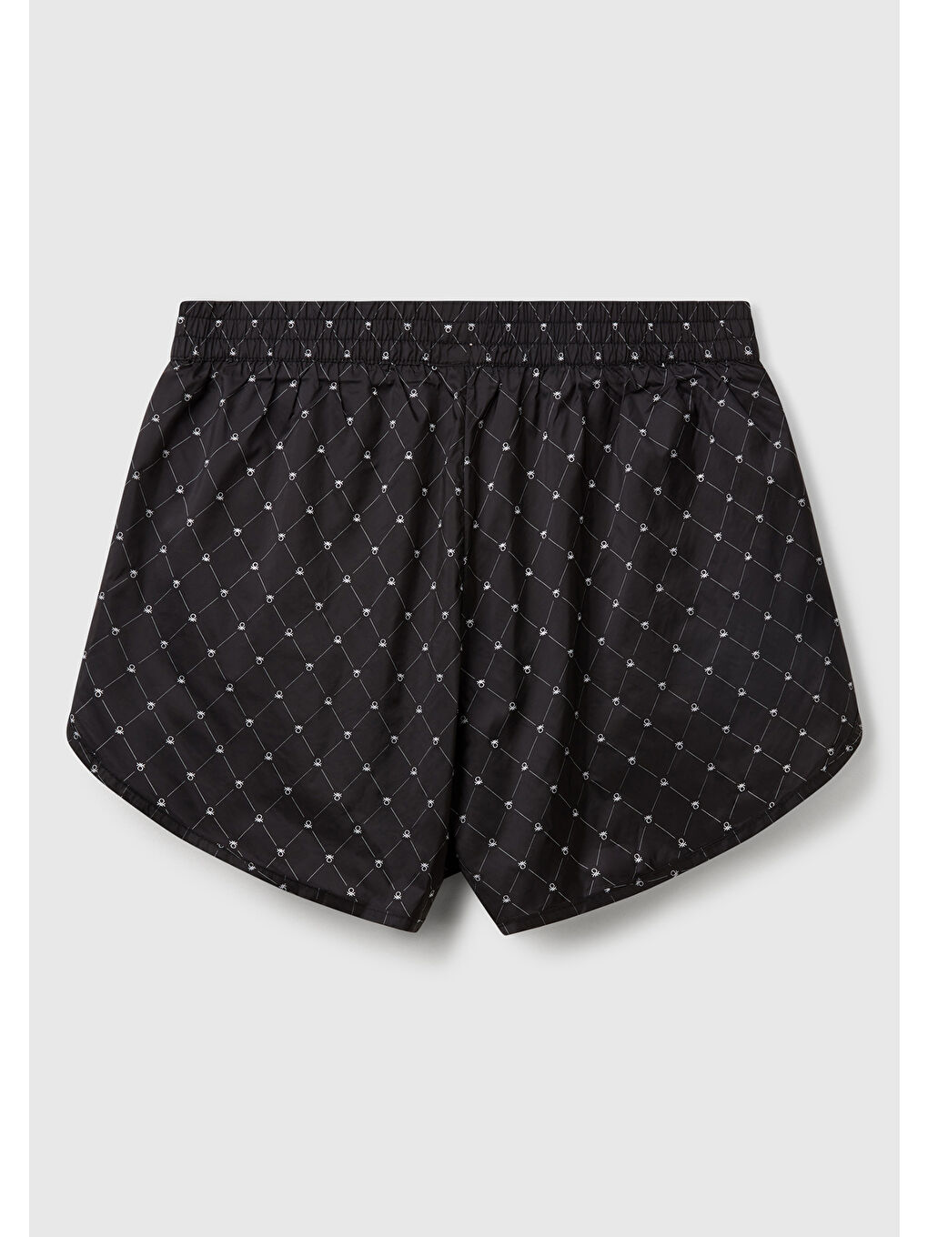 Kadın Siyah Desenli Beli Lastikli Wide Leg Şort-2