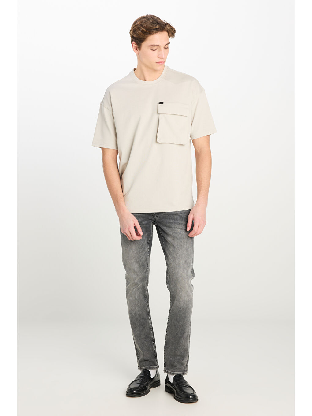 Luke Slim Fit Dar Kesim Normal Bel Açık Gri Esnek Jean Pantolon-1