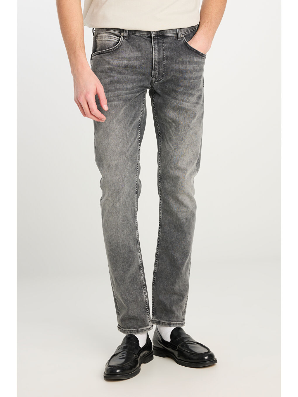 Luke Slim Fit Dar Kesim Normal Bel Açık Gri Esnek Jean Pantolon-2