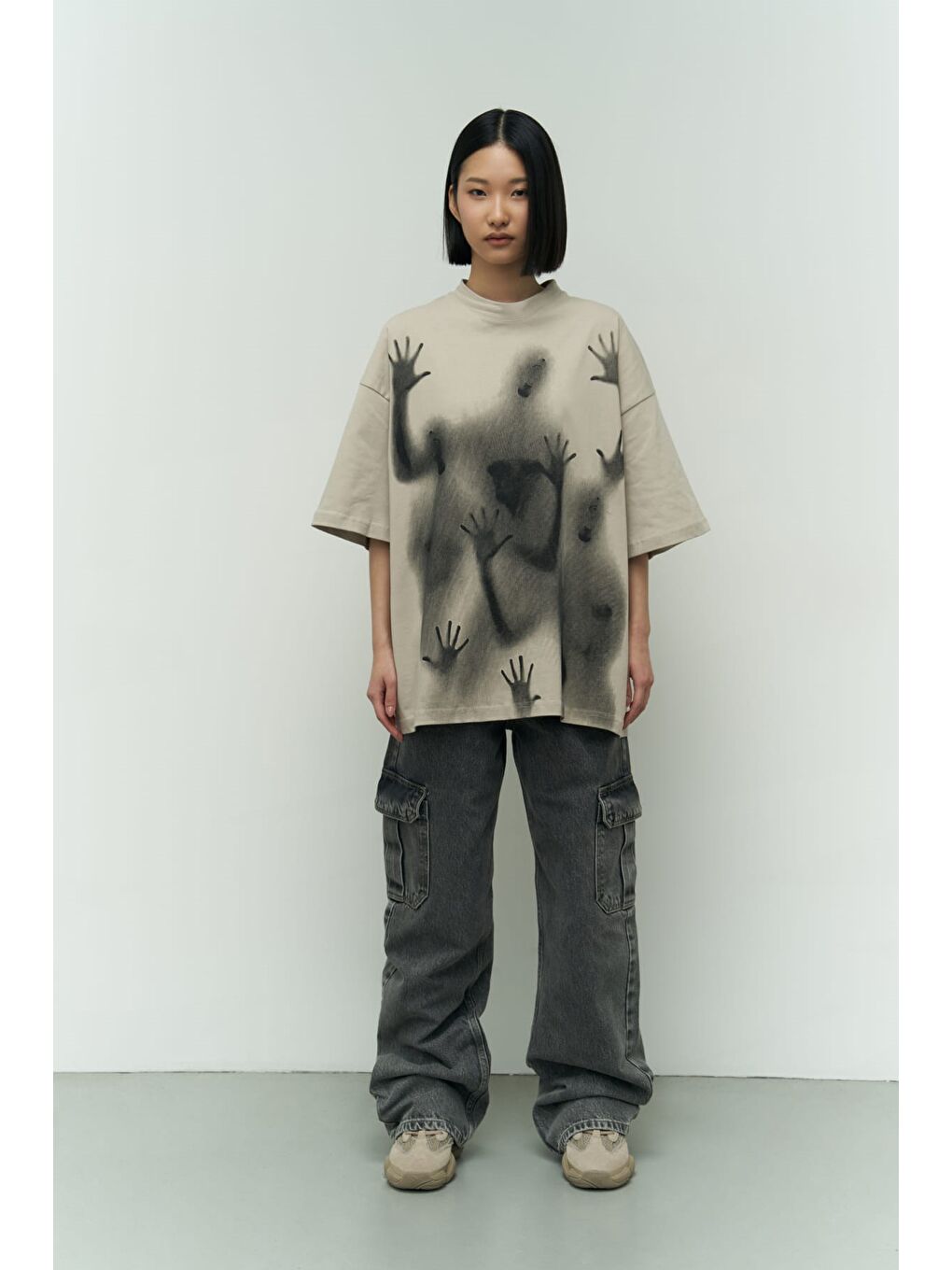 Mai Collection Ghost Bej Oversize T-Shirt - 1