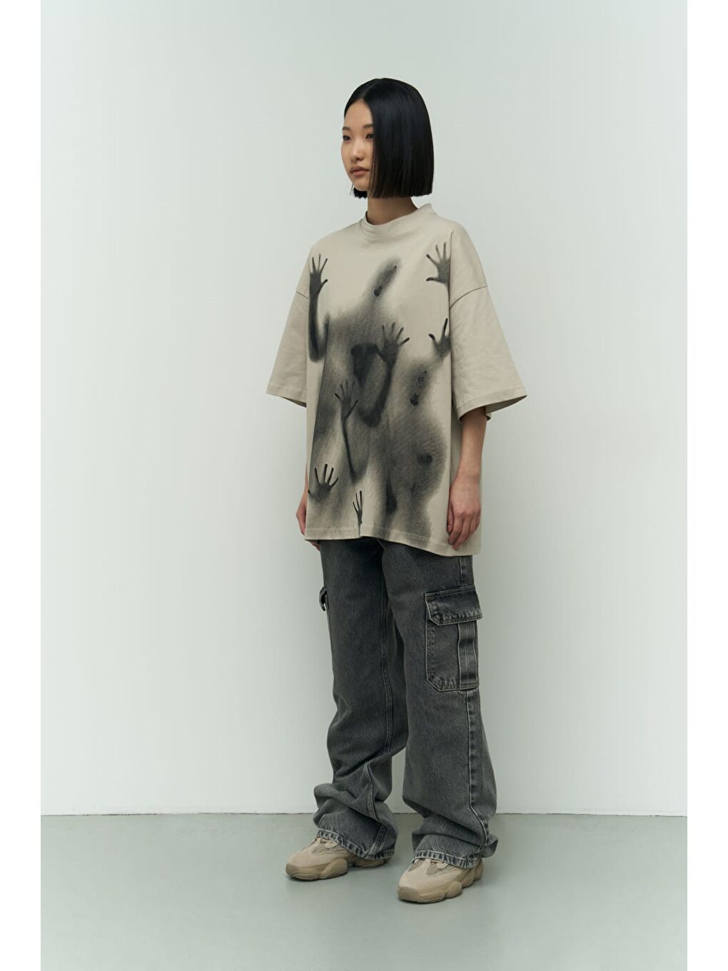 Mai Collection Ghost Bej Oversize T-Shirt - 2