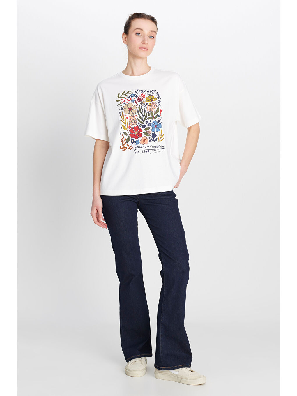 Loose Fit Rahat Kesim Bisiklet Yaka %100 Pamuk Kırık Beyaz Tişört-2