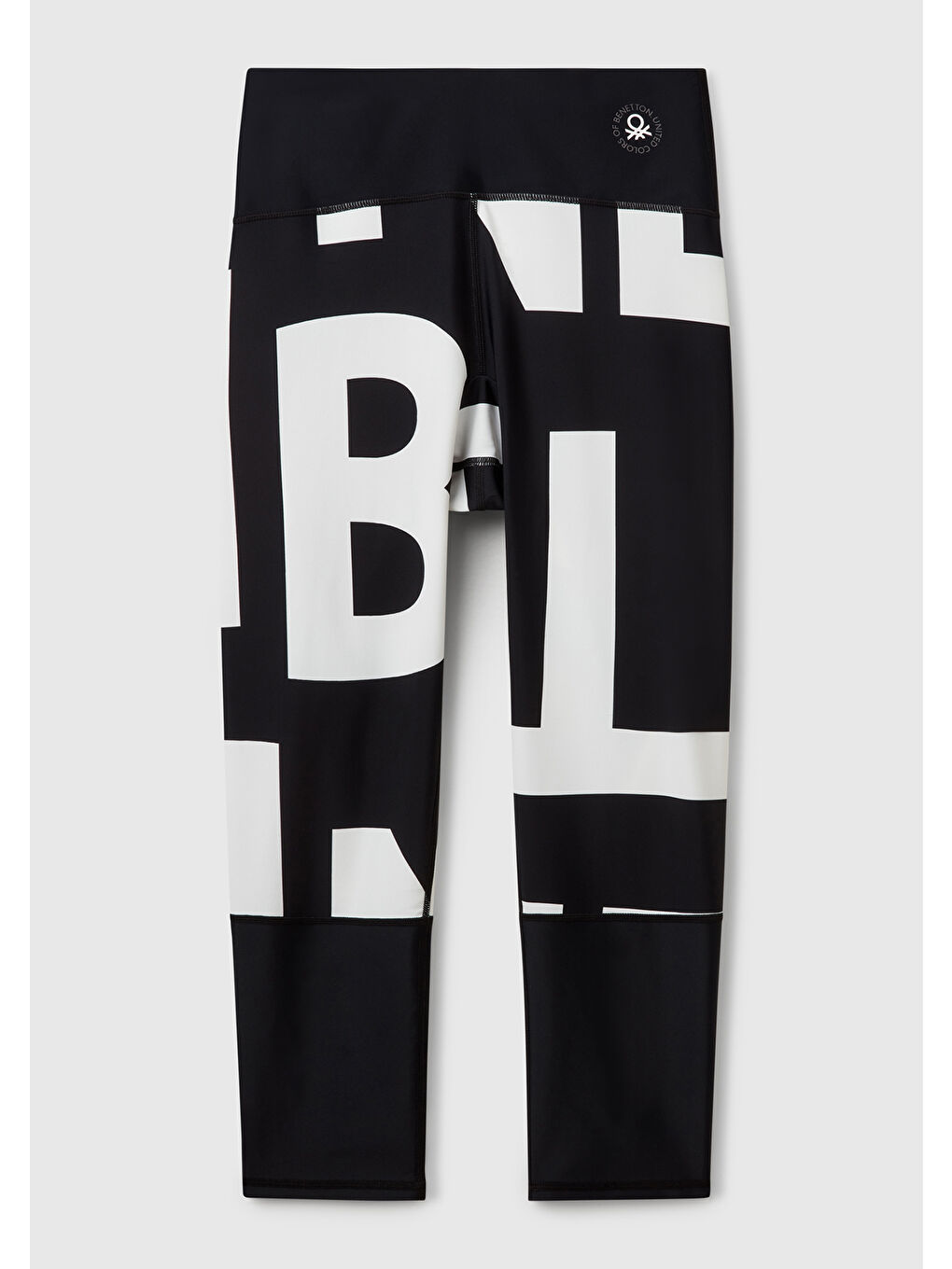 Kadın Siyah Desenli Beli Logo Baskılı Bantlı Tayt-1