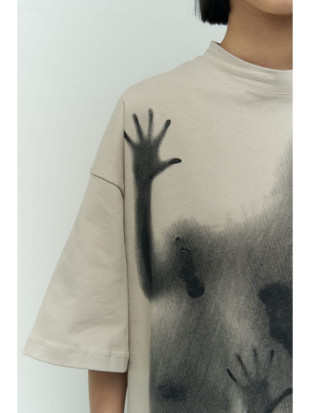 Mai Collection Ghost Bej Oversize T-Shirt - 4