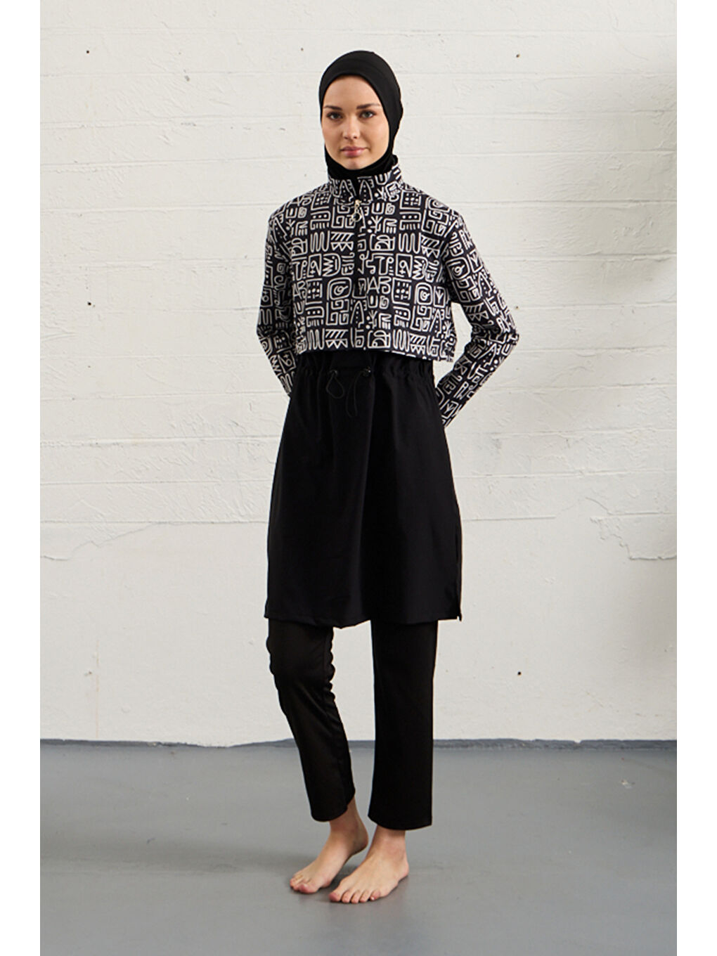 Spor Elastan Tam Kapalı Tesettür Mayo 1527-41 Siyah02-1