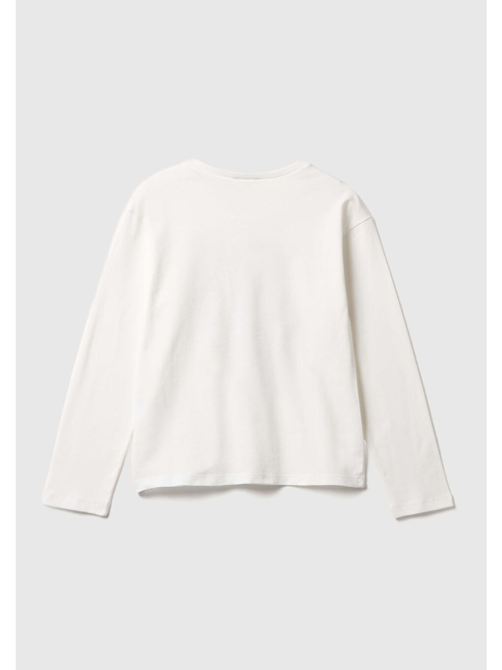 Kız Çocuk Ekru Önü Baskılı Ribana Yakalı Relaxed Fit Uzun Kollu T-shirt-1