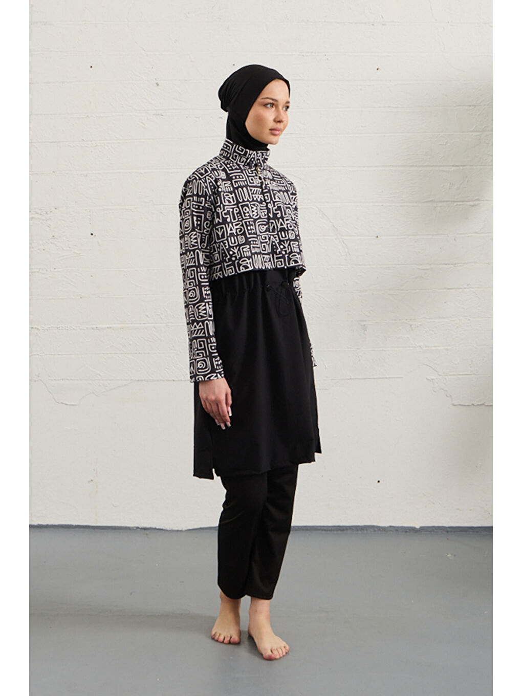 Spor Elastan Tam Kapalı Tesettür Mayo 1527-41 Siyah02-2