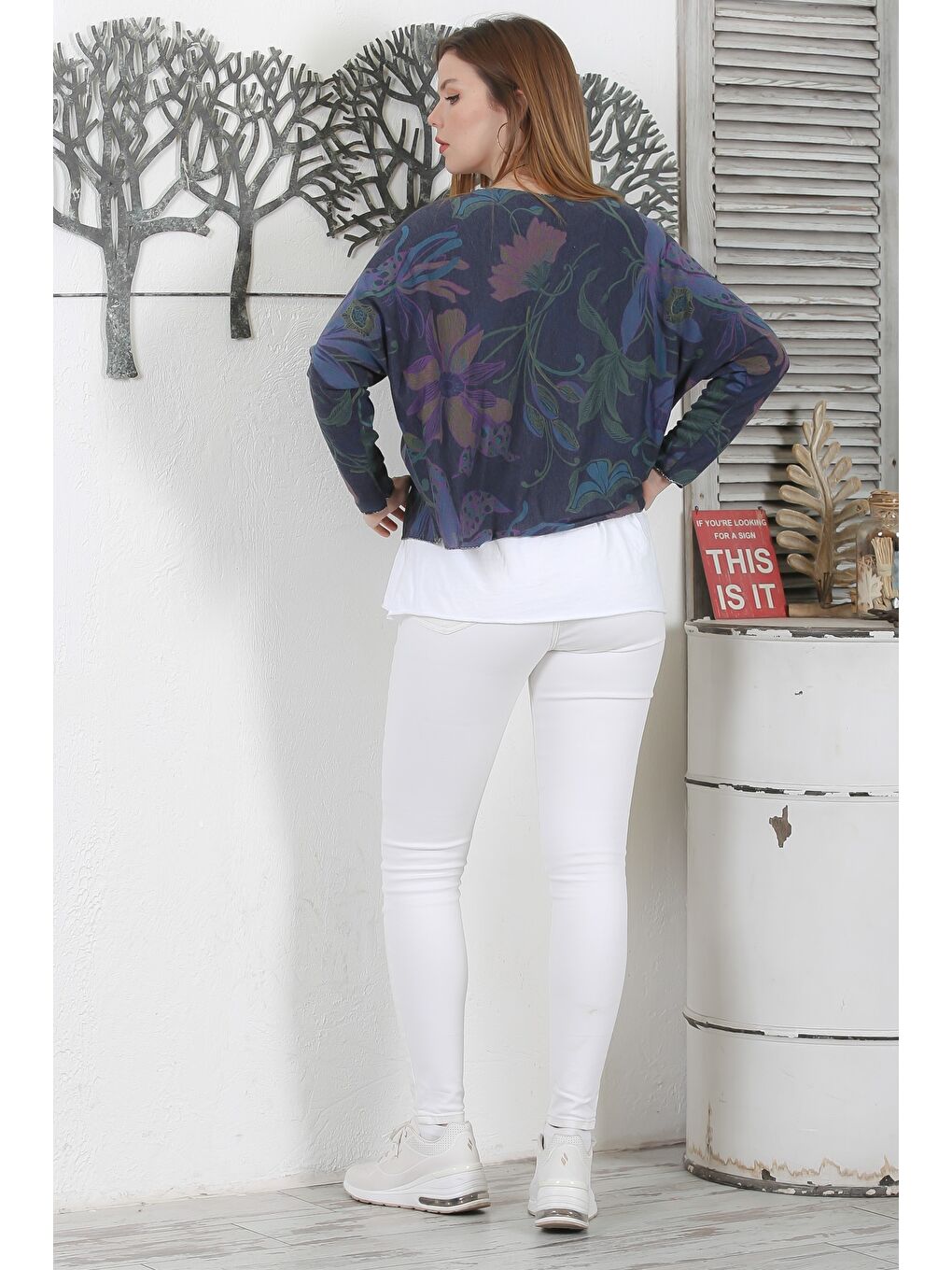 Kahverengi İtalyan Sütlü Kahve Hakim Yaka Düğmeli 3/4 Kol Cepli Casual Keten Karışımlı Dokuma Bluz-6