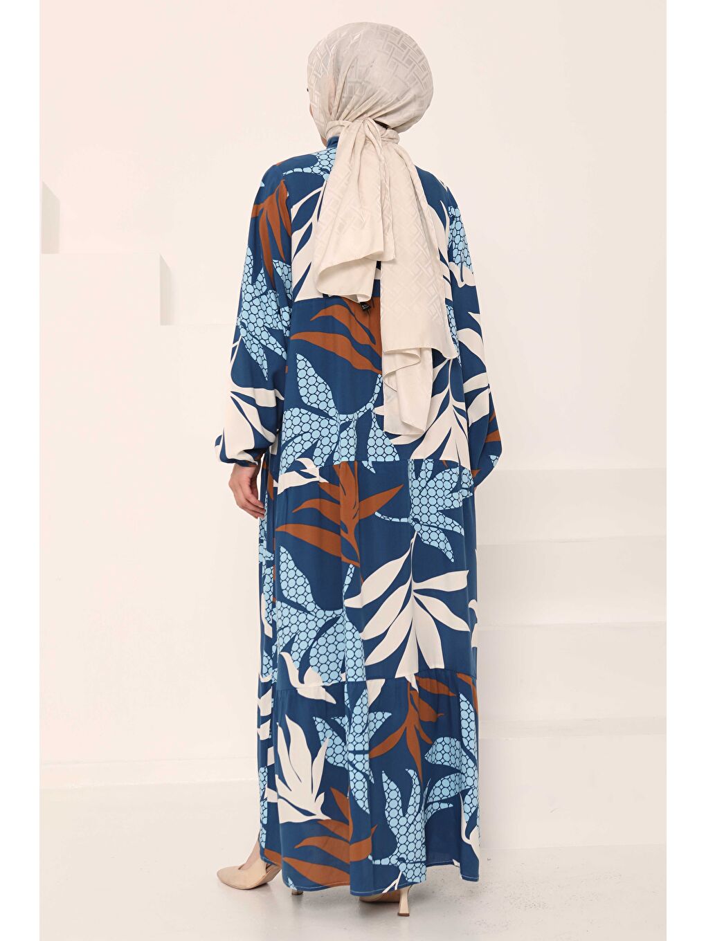 İndigo Desenli Düğmeli Elbise Indigo - 27041-5