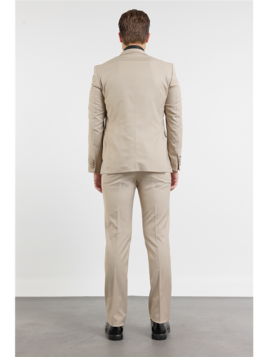 Bej Kılıç Yaka Çift Yırtmaç Esnek 6 Drop Slim Fit Damatlık Takım Elbise 1001250207-4