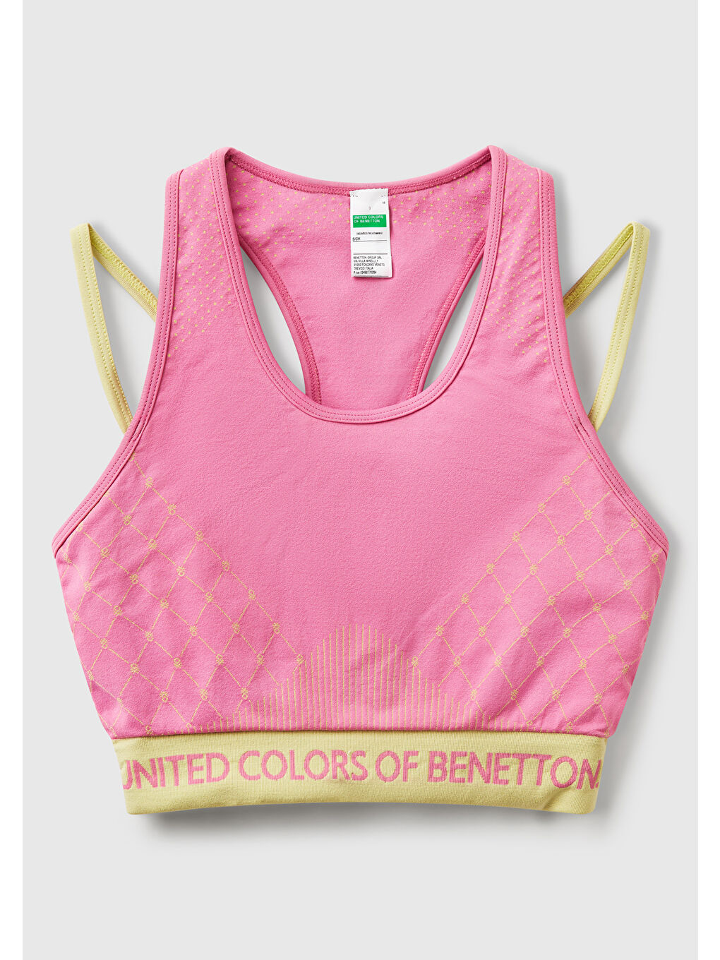 Kadın Pembe Desenli Beli Logo Bantlı Askı Detaylı Crop Atlet-1