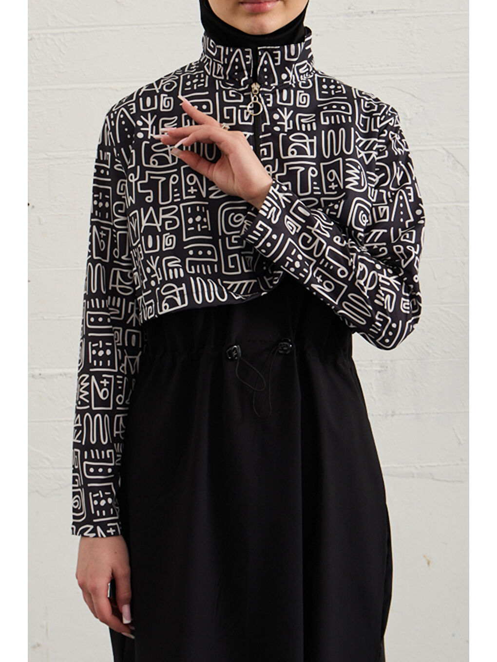 Spor Elastan Tam Kapalı Tesettür Mayo 1527-41 Siyah02-4