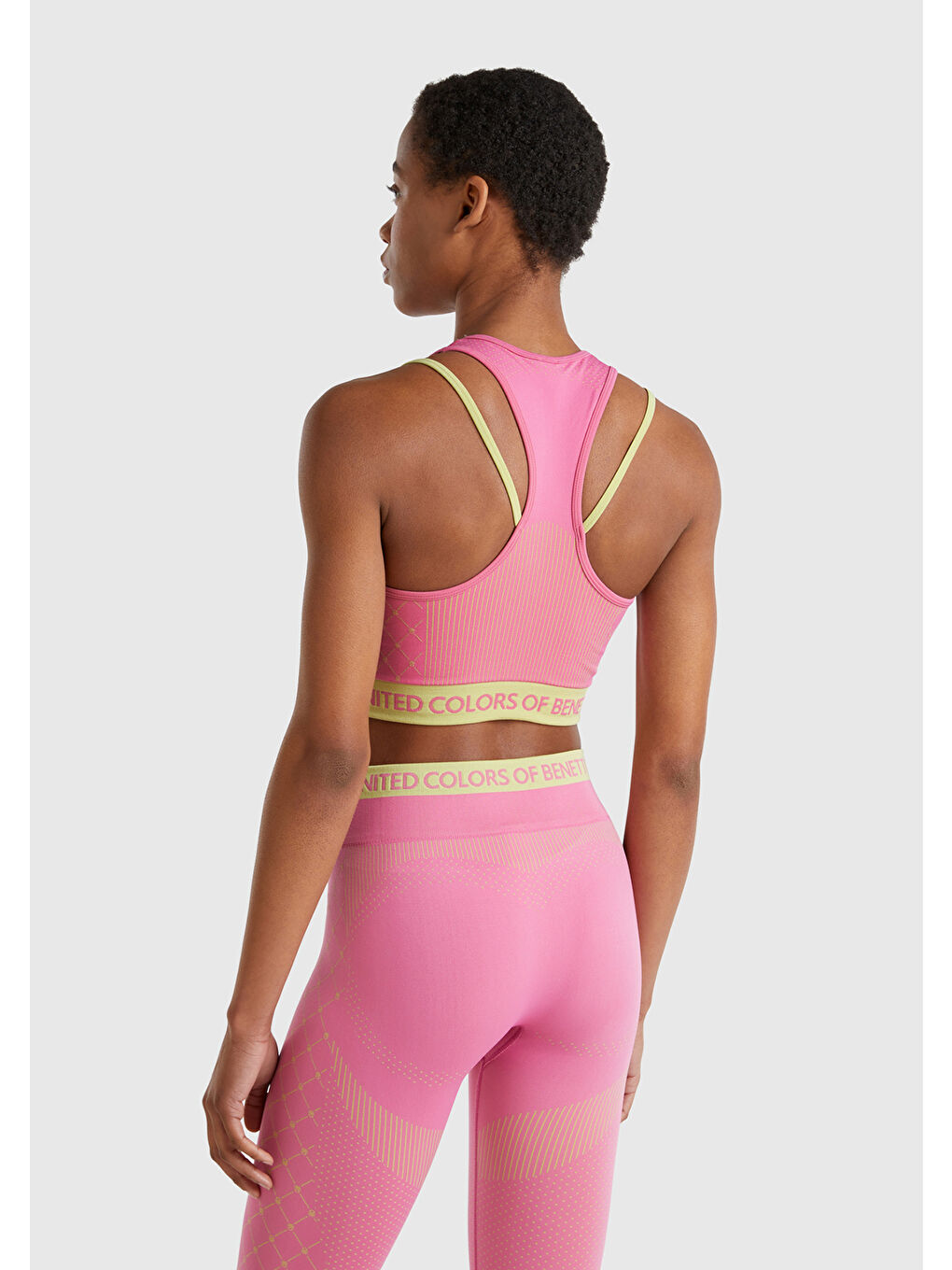 Kadın Pembe Desenli Beli Logo Bantlı Askı Detaylı Crop Atlet-2