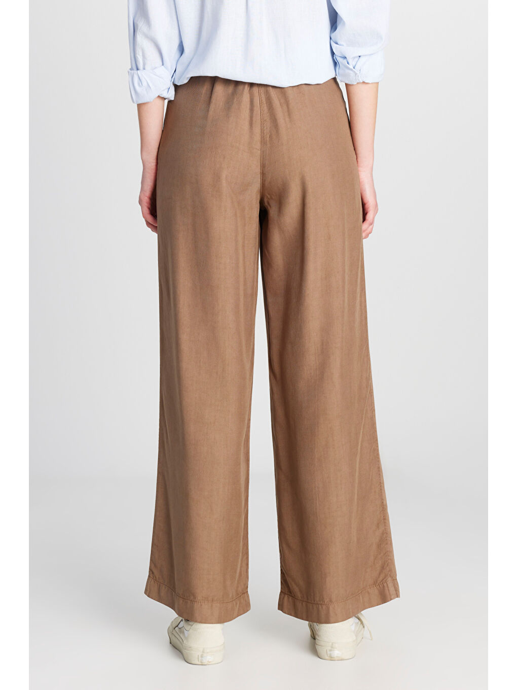 Kahverengi Geniş Kesim Yüksek Bel Geniş Paça Yumuşak Dokulu Pantolon-3