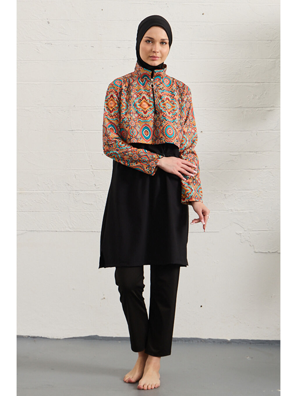 Spor Elastan Tam Kapalı Tesettür Mayo 1527-178 Siyah01-4