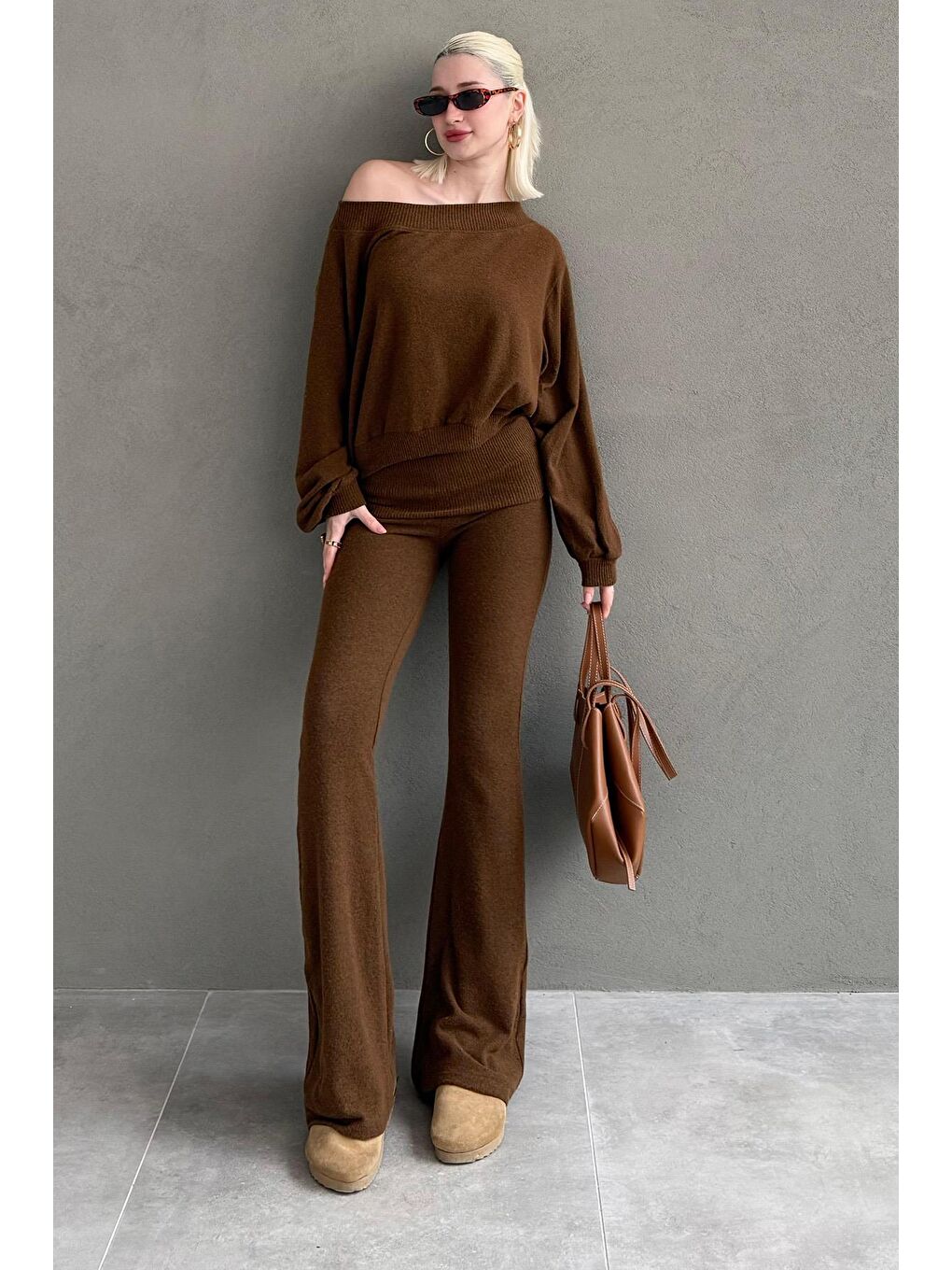Kahverengi Bluz Pantolon İkili Takım Mg2289-3