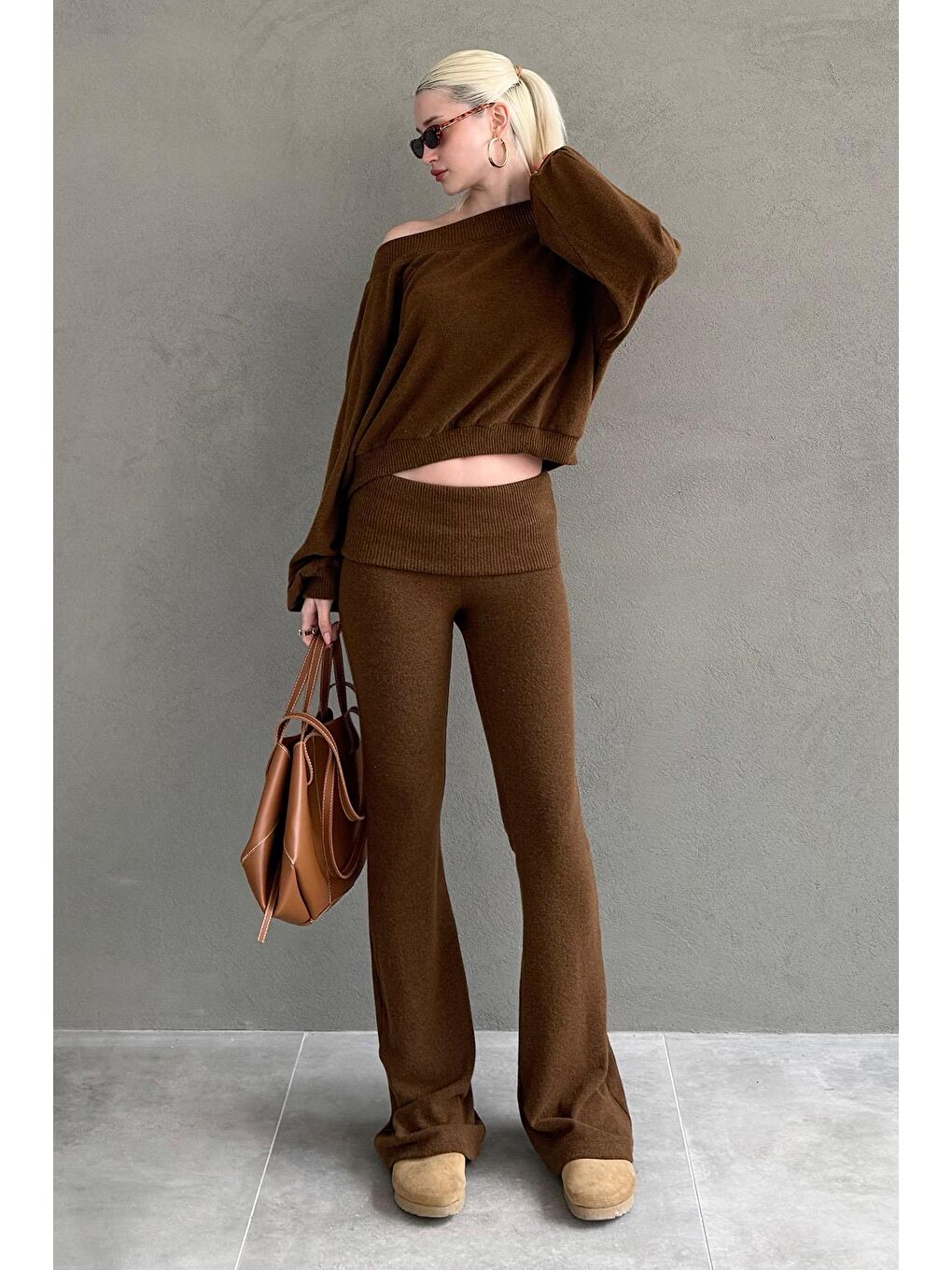 Kahverengi Bluz Pantolon İkili Takım Mg2289-4