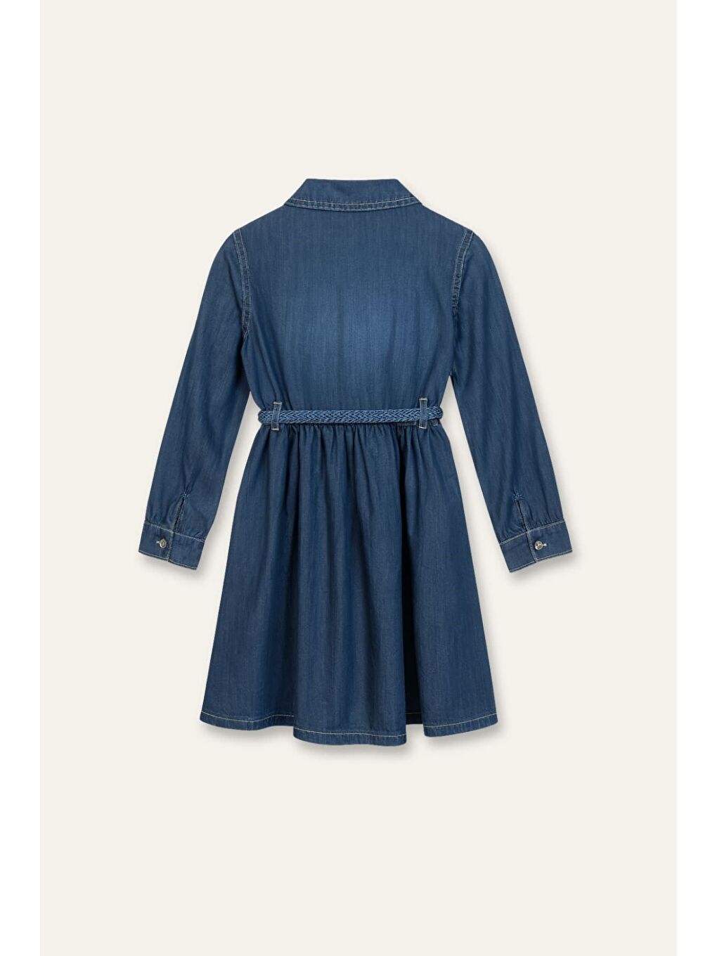 Kız Çocuk Denim Önden Düğmeli Elbise - İndigo-2
