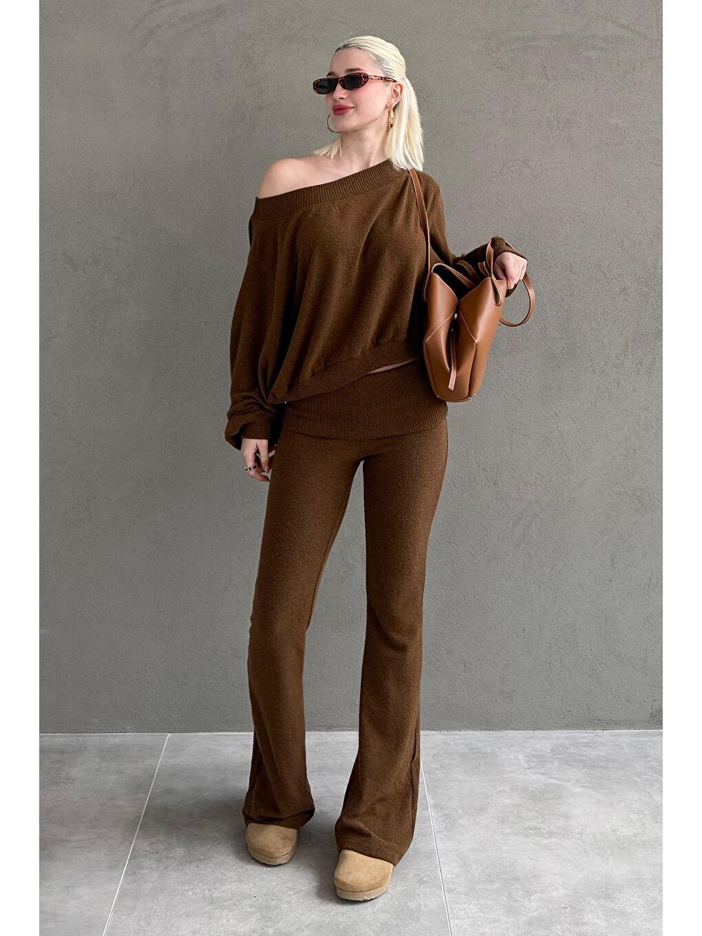 Kahverengi Bluz Pantolon İkili Takım Mg2289-5
