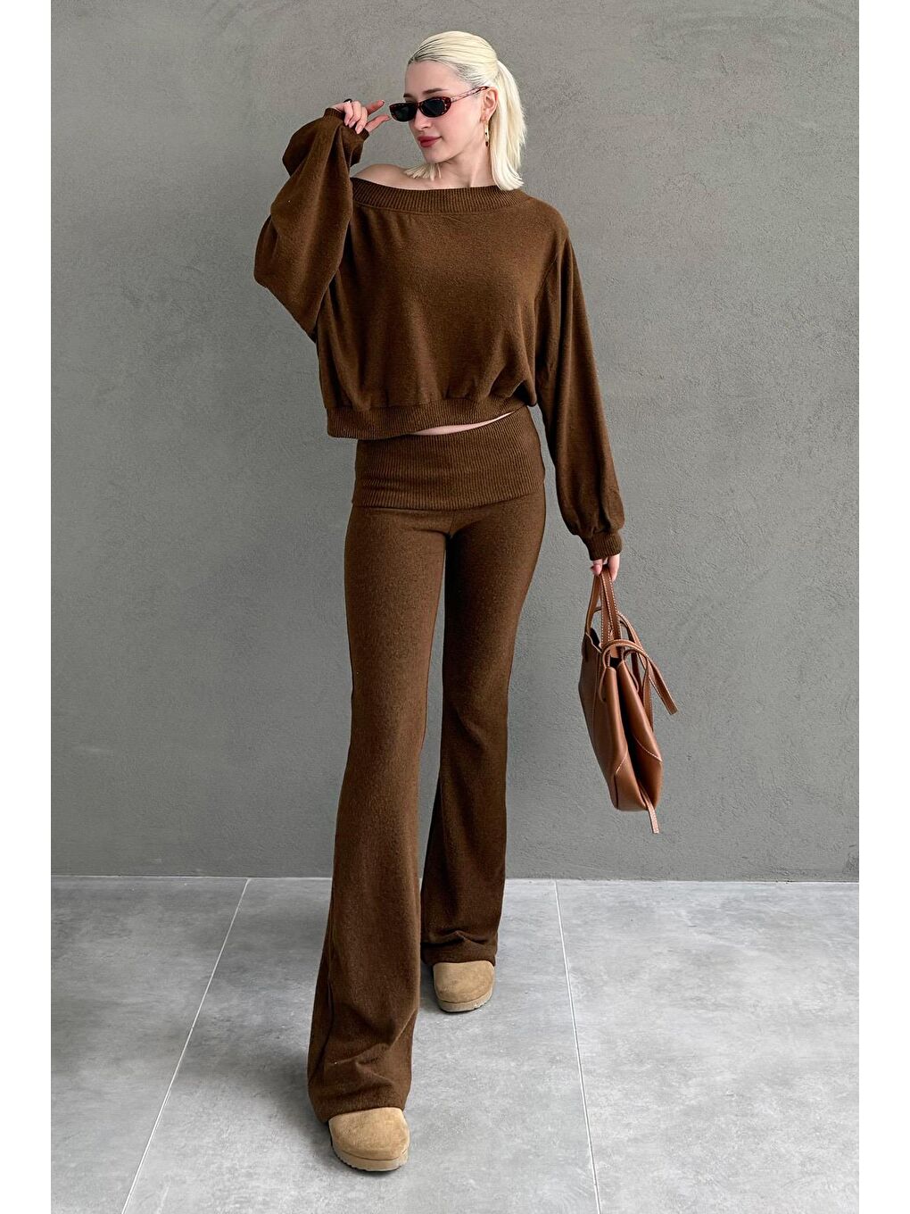 Kahverengi Bluz Pantolon İkili Takım Mg2289-6