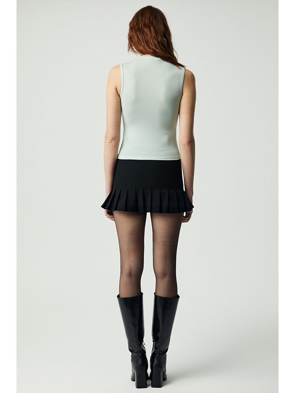 Monday Kadın Esnek Jarse Kumaşlı Vücüdu Saran Hafif Dik Yaka Mint Yeşil Bluz-4