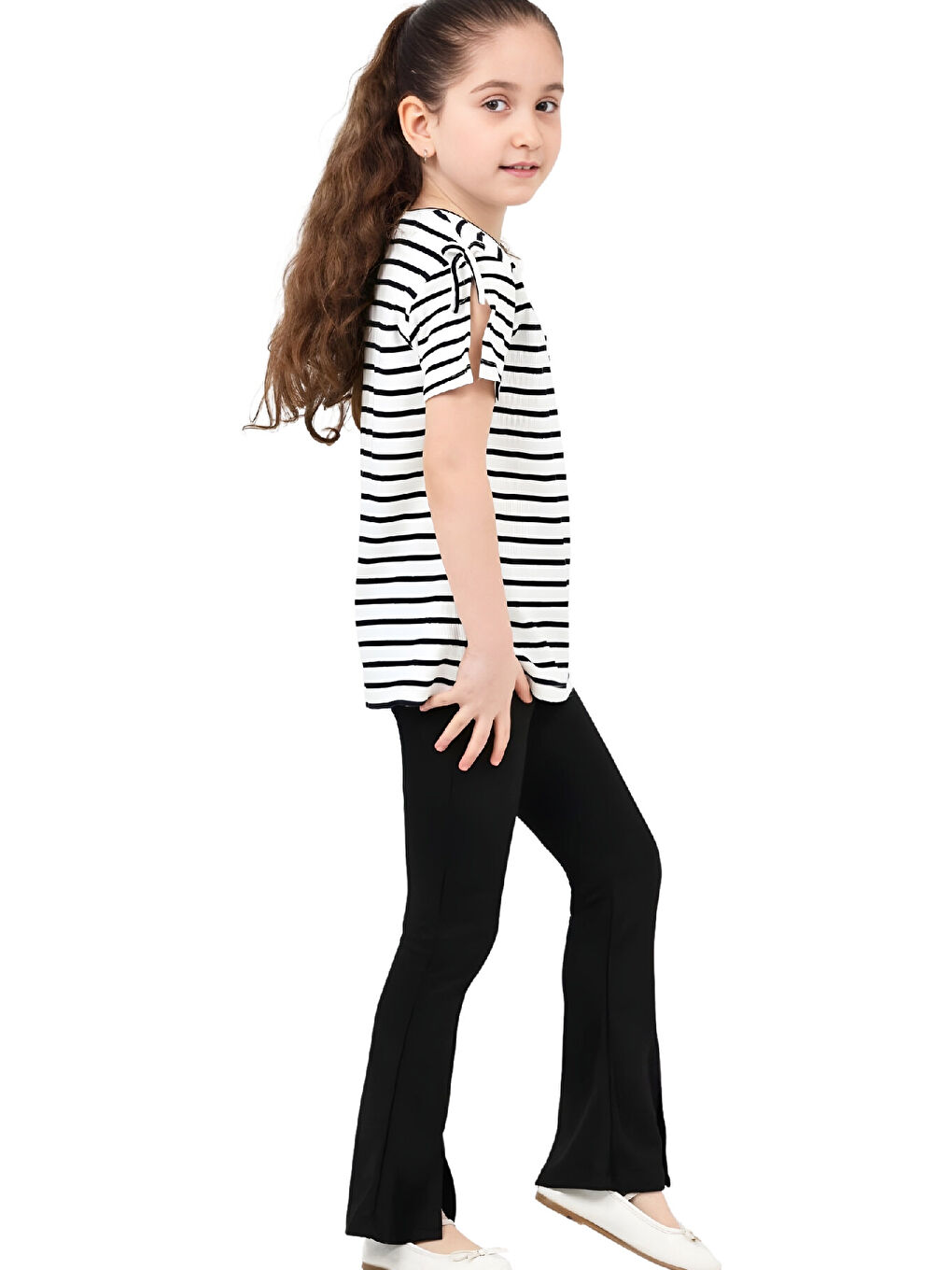 Beyaz Kız Çocuk Omuz Panel ve Bağlama Detaylı Alt-Üst Takım 4-8 Yaş 12575-3