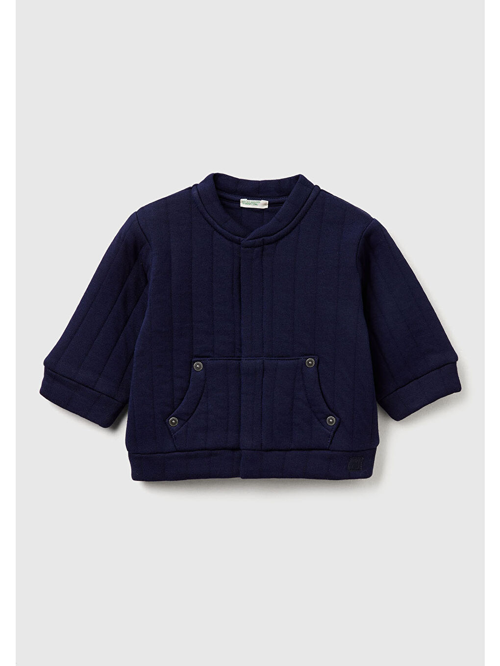Bebek Lacivert Şerit Desenli Logo Etiketli Çıtçıtlı Cepli Kapitone Bomber Ceket