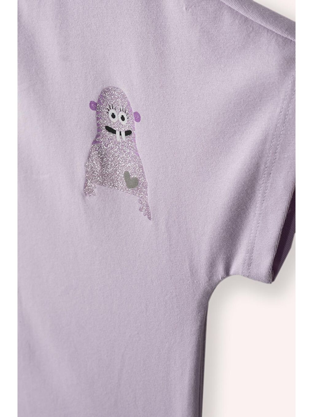 Kız Çocuk Baskı Detaylı Kısa Kollu T-Shirt Lila-1