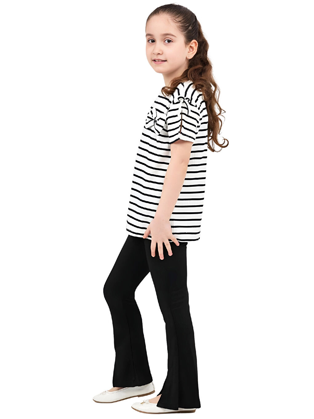 Beyaz Kız Çocuk Omuz Panel ve Bağlama Detaylı Alt-Üst Takım 4-8 Yaş 12575-4