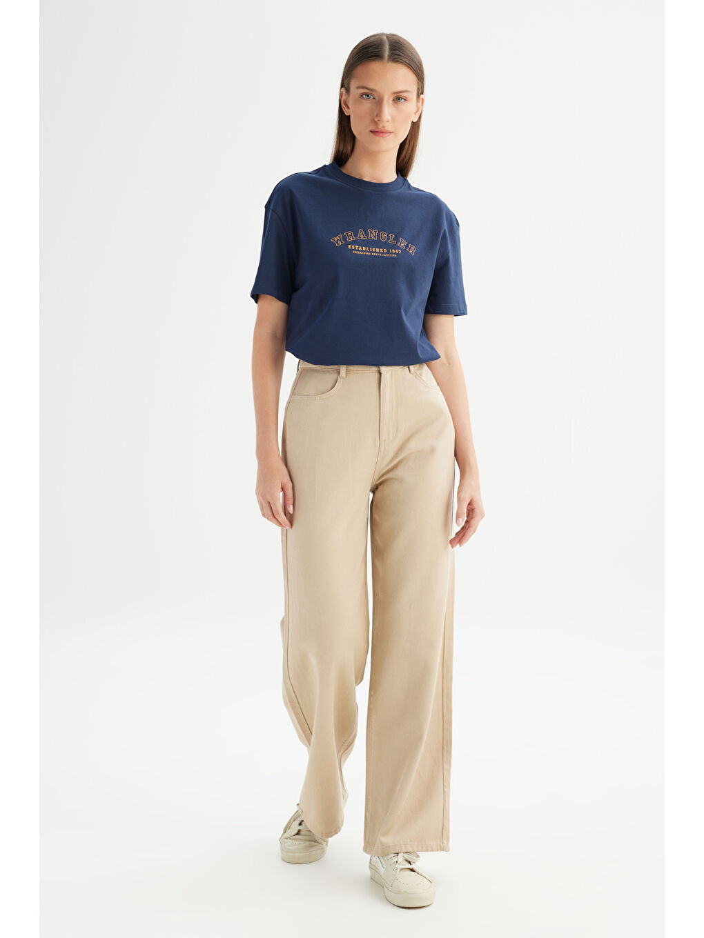 Bej Straight Fit Normal Bel Cepli Pantolon