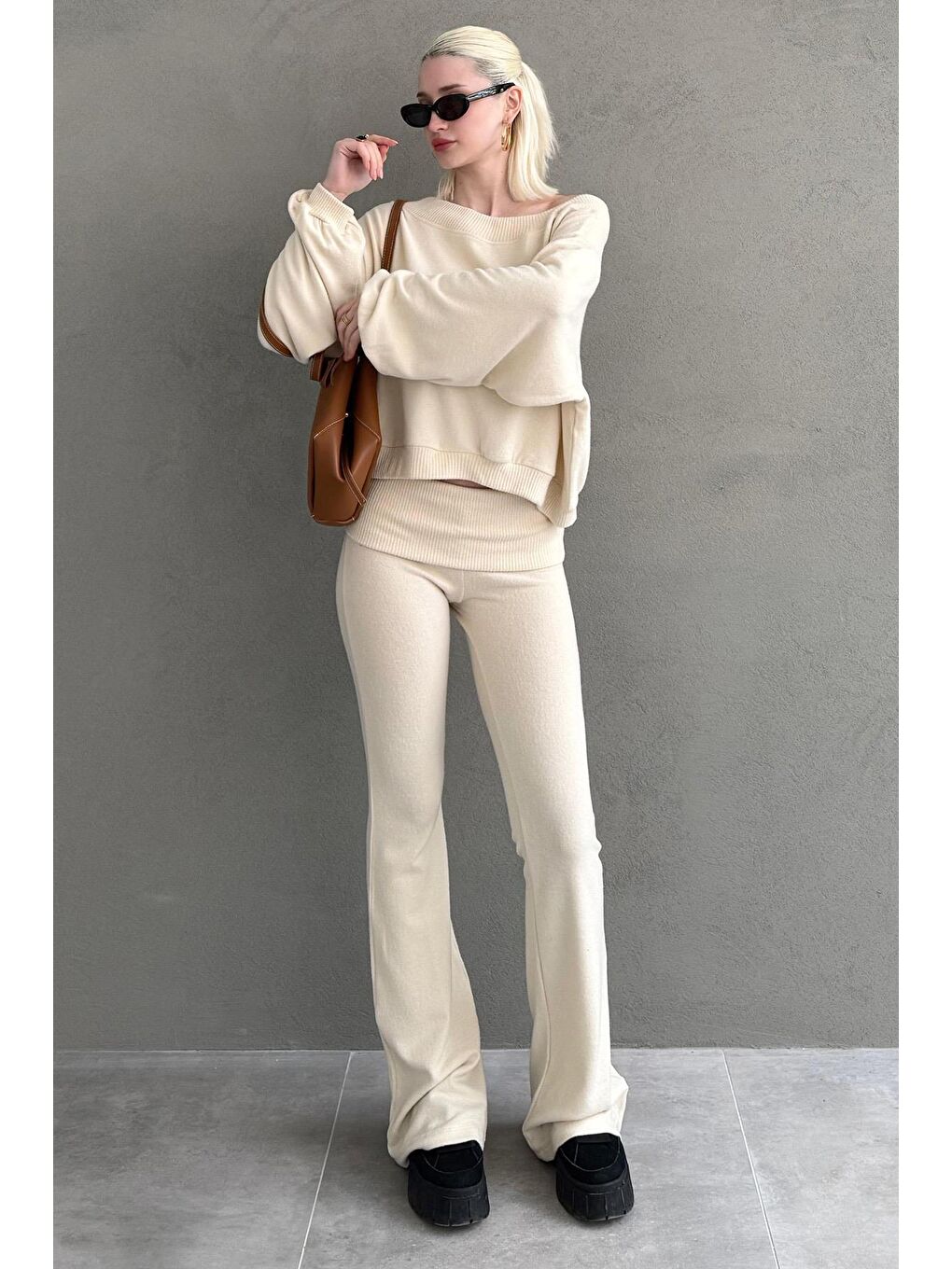 Bej Bluz Pantolon İkili Takım Mg2289-1