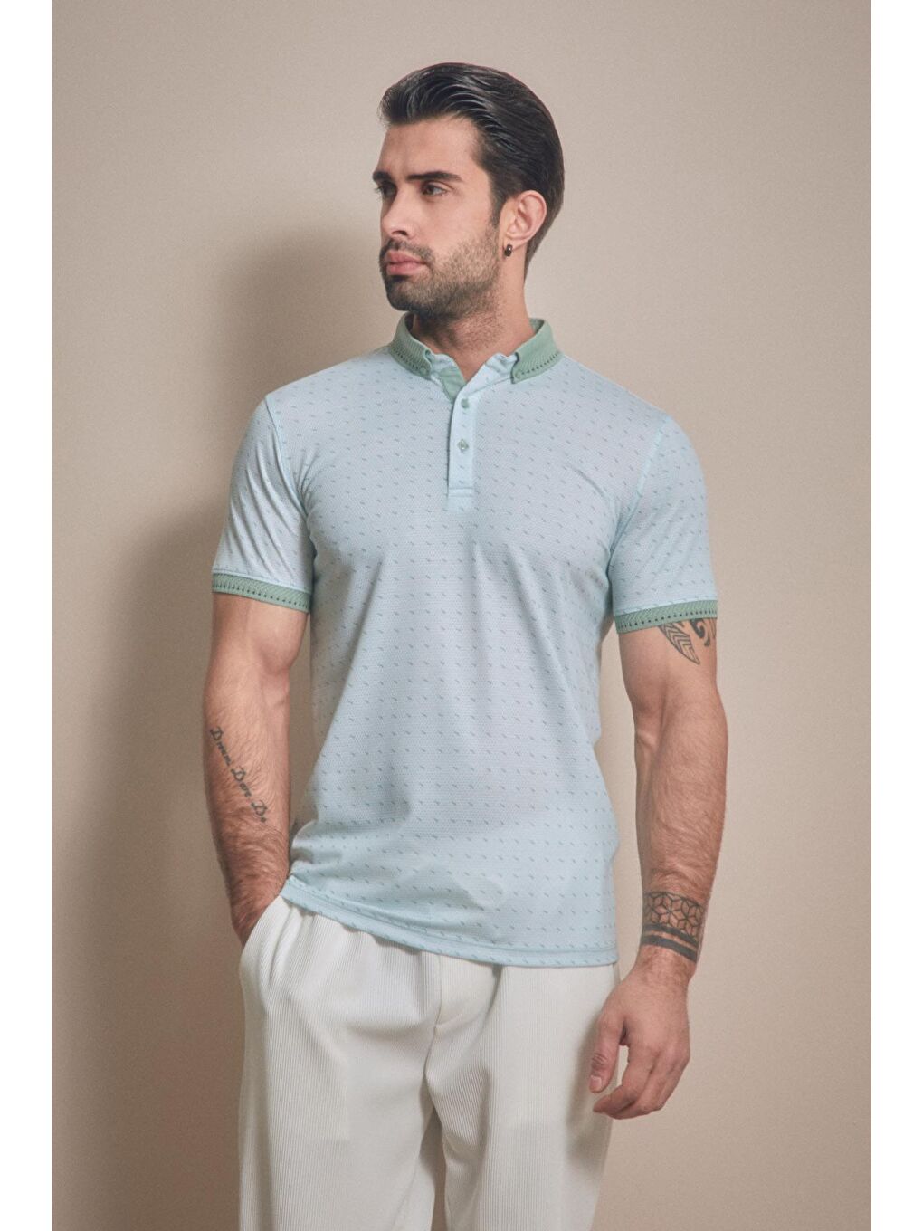 Turkuaz Baskılı Polo Yaka Tişört