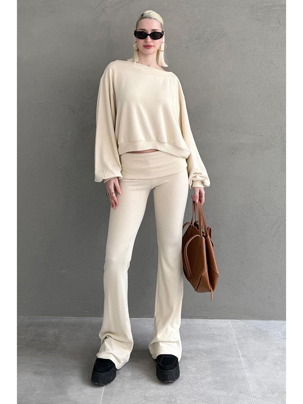Bej Bluz Pantolon İkili Takım Mg2289-2