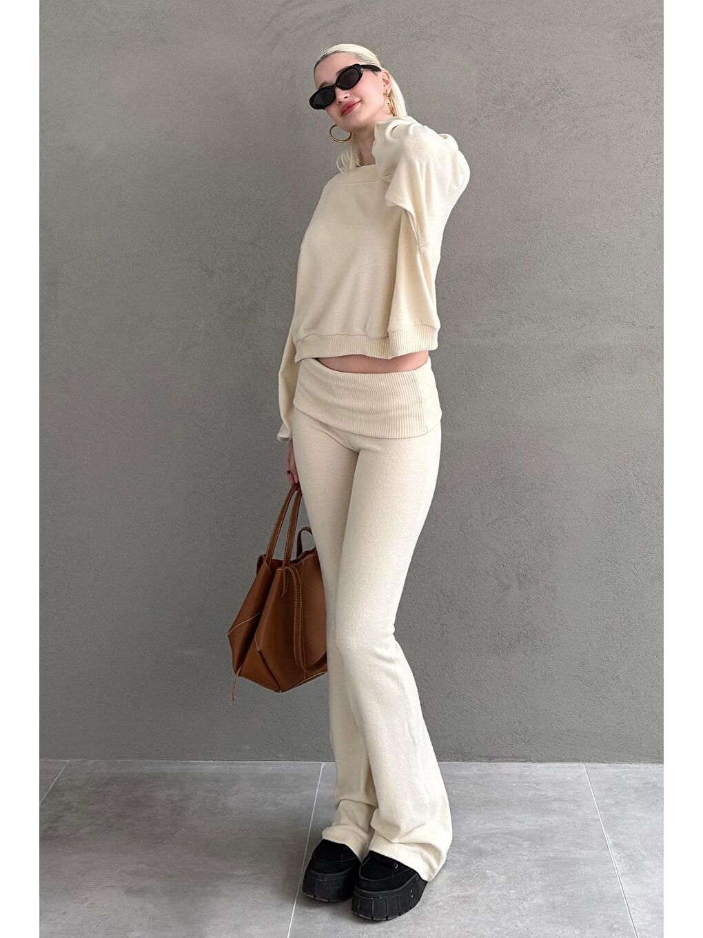 Bej Bluz Pantolon İkili Takım Mg2289-5