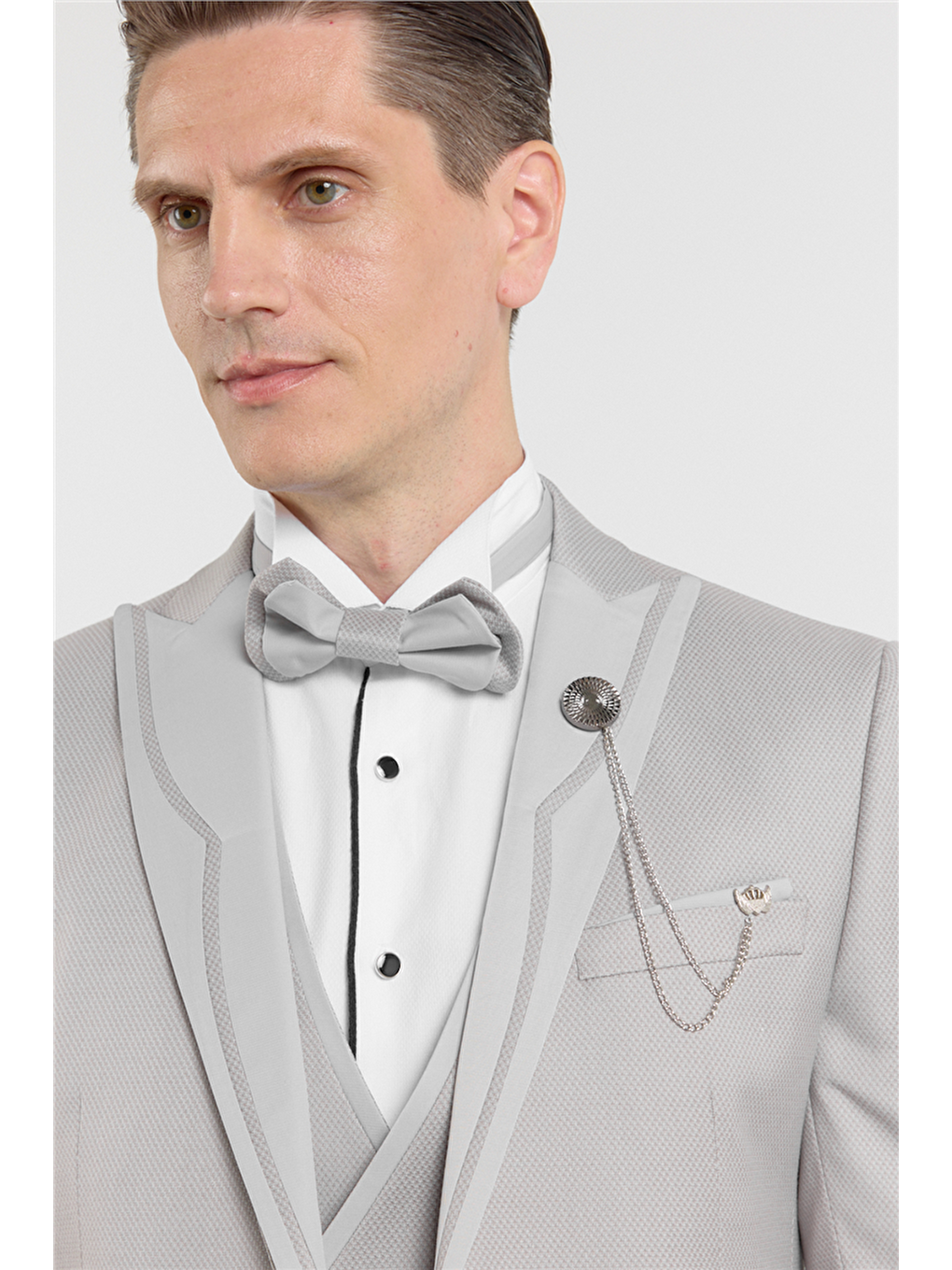 Gri Kılıç Yaka Çift Yırtmaç Esnek 6 Drop Slim Fit Damatlık Takım Elbise 1001250205-3